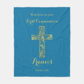 コミューニオンブルー金ゴールドクロスボーイズフリースブランケット フリースブランケット (正面)