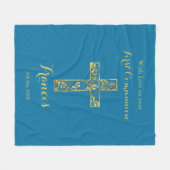 コミューニオンブルー金ゴールドクロスボーイズフリースブランケット フリースブランケット (正面(横))