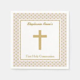 コミューニオンベージュと金ゴールド水玉模様 スタンダードカクテルナプキン