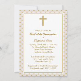 コミューニオンベージュと金ゴールド水玉模様 招待状
