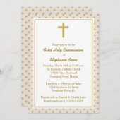 コミューニオンベージュと金ゴールド水玉模様 招待状 (正面/裏面)