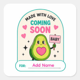 🥑 コミングスーン ベビーシャワーの名前ステッカー 🥑 スクエアシール