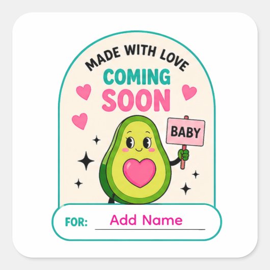 🥑 コミングスーン ベビーシャワーの名前ステッカー 🥑 スクエアシール (正面)
