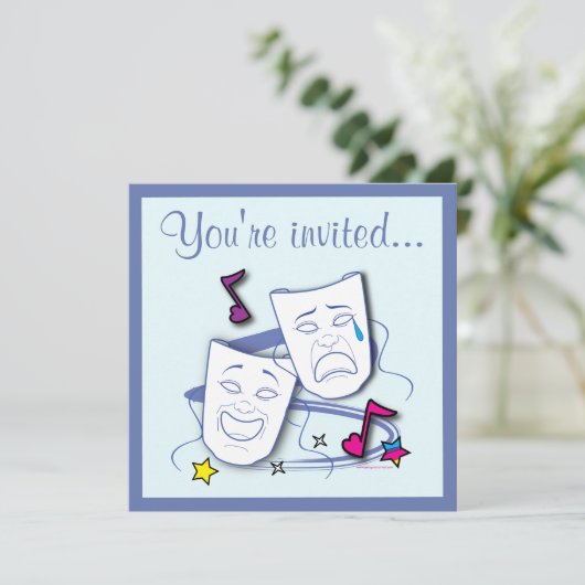 コメディーと悲劇マスク劇場誕生日招待状 招待状 (スタンド正面)