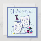 コメディーと悲劇マスク劇場誕生日招待状 招待状 (正面)