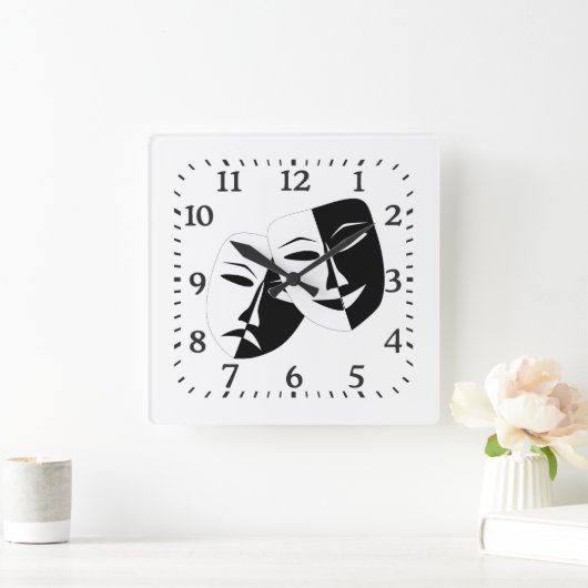 コメディー悲劇白黒劇の仮面  スクエア壁時計 (ホーム)