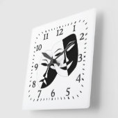 コメディー悲劇白黒劇の仮面  スクエア壁時計 (傾斜)