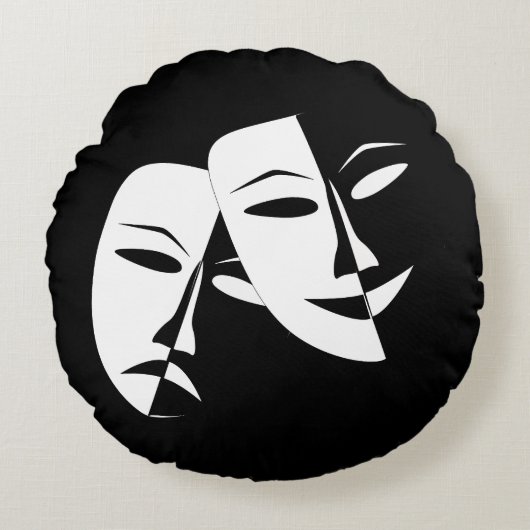 /コメディー/悲劇ブラック&ホワイト円枕 ラウンドクッション (正面)