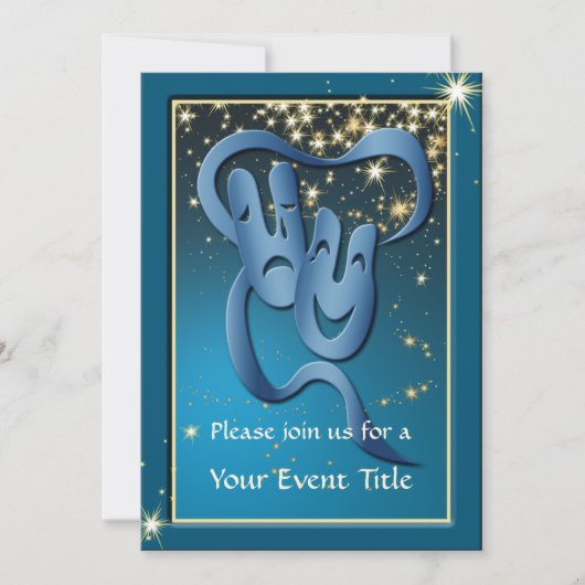 コメディ・ブルー・シアター・マスク・カスタム招待状 招待状 (正面)