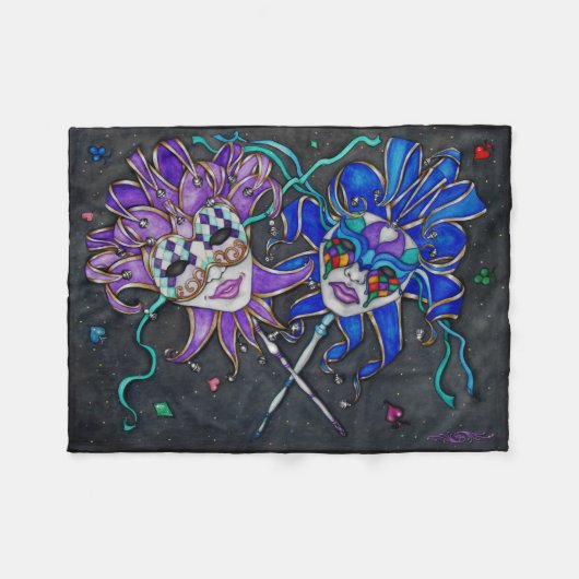 コメディ/悲劇のジェスター・マスク フリースブランケット (正面(横))