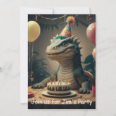 コモドドラゴンが誕生日ケーキのあるテーブルに座っている 招待状 (正面)