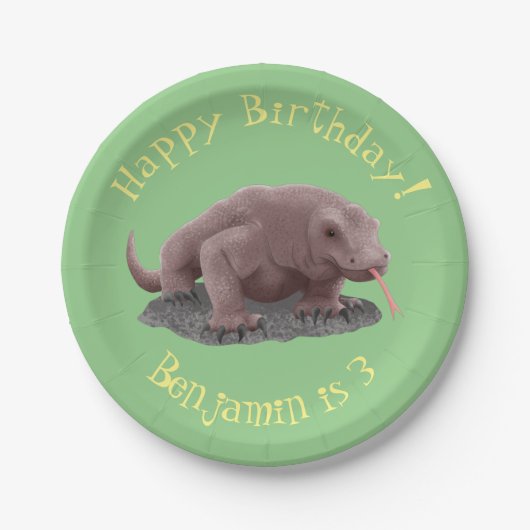 コモドドラゴンイラストレーション ペーパープレート (正面)