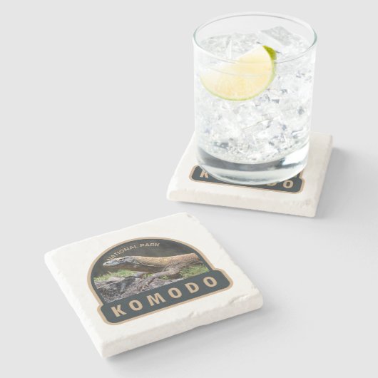 コモド国立公園インドネシアヴィンテージ ストーンコースター (横)