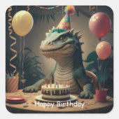 コモド・ドラゴンとお誕生日ケーキ スクエアシール (正面)