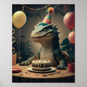 コモド・ドラゴンとお誕生日ケーキ ポスター