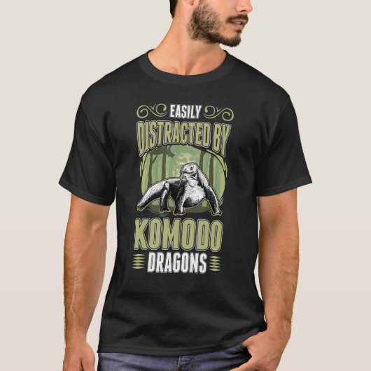 コモド・ドラゴンに気を取られる Tシャツ (正面)