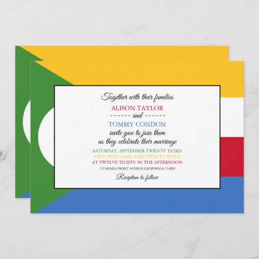 コモロス国旗結婚 招待状 (正面/裏面)