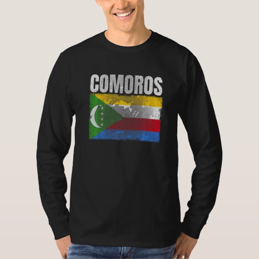 コモロ動揺してス国旗のグラフィック男性へウィメンズキッズ Tシャツ (正面)