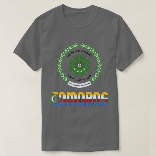コモロ国旗と紋章の愛国心 Tシャツ (デザイン正面)