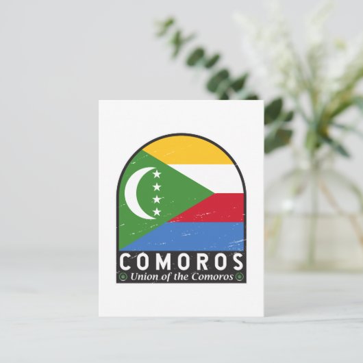 コモロ国旗のエンブレム動揺してヴィンテージ ポストカード (スタンド正面)
