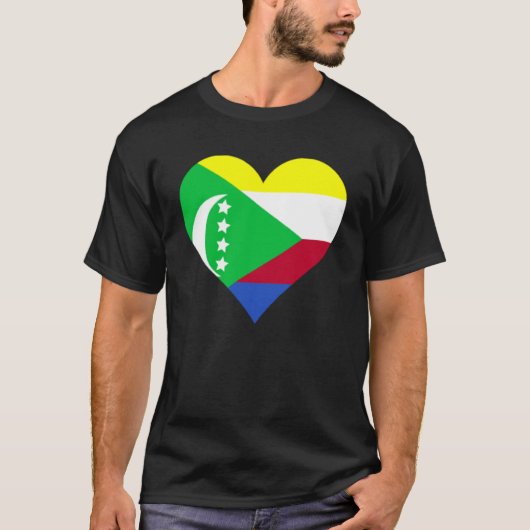 コモロ国旗ハートコモロ愛コモロ Tシャツ (正面)