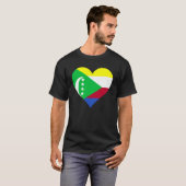 コモロ国旗ハートコモロ愛コモロ Tシャツ (正面フル)
