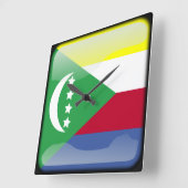 コモロ国旗 スクエア壁時計 (傾斜)