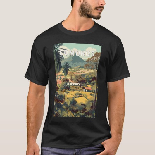コモロ イラスト 旅行 アート ヴィンテージ Tシャツ (正面)