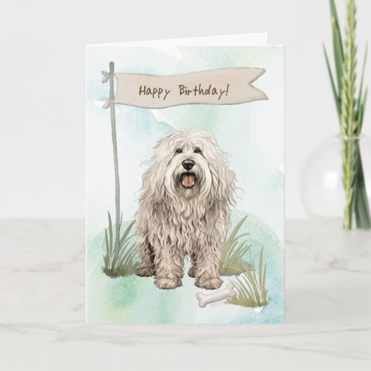 コモンドール犬の誕生日サイン 屋外 カード (正面)