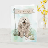 コモンドール犬の誕生日サイン 屋外 カード (黄色い花)