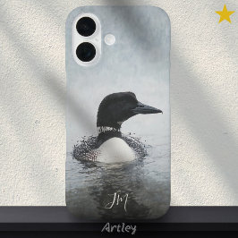 コモン鳥の絵を描イニシャル名前をカスタムする iPhone 16ケース