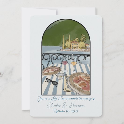 コモ湖イタリアの結婚式の日付を保存 招待状 (正面)
