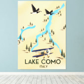 コモ湖イタリア地図と旅行のポスター キャンバスプリント (インサイチュ (ウッドフロア))