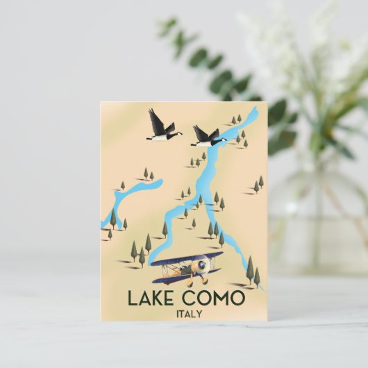 コモ湖イタリア地図と旅行のポスター ポストカード (スタンド正面)