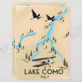 コモ湖イタリア地図と旅行のポスター 招待状 (正面/裏面)