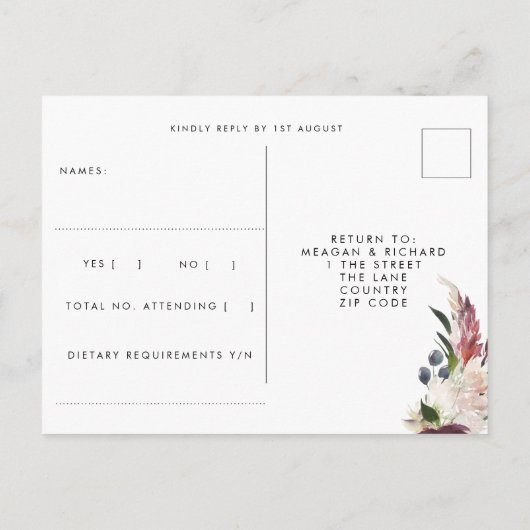 コモ湖イタリア夏の結婚式の出欠はがき インビテーションポストカード (裏面)