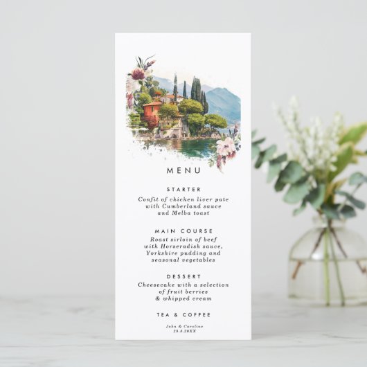 コモ湖イタリ結婚アフローラの名刺 メニュー (スタンド正面)