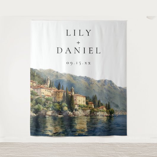 コモ湖 イタリアンウェディング フォトブース 背景 タペストリー (正面)
