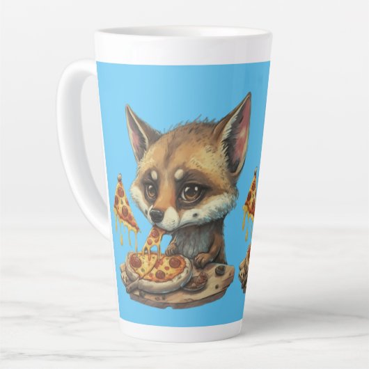 コヨおもしろいー食べ物テのピザ カフェラテマグ (左アングル)