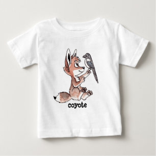 コヨーテおよびカササギの乳児のTシャツ ベビーTシャツ