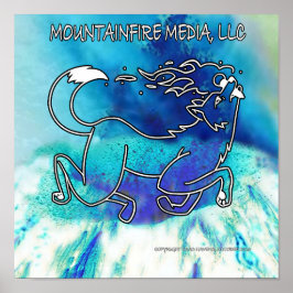 コヨーテが青い火山の上を跳躍 ポスター