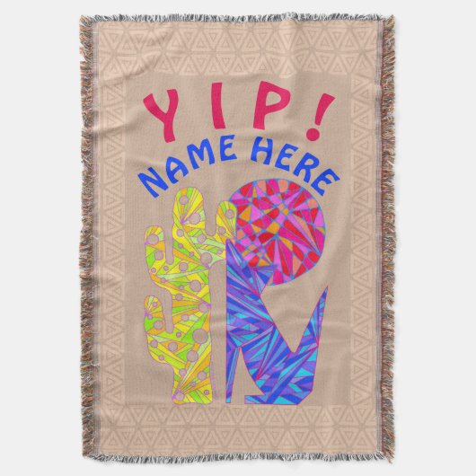 コヨーテのオオカミのカラフルな南西デザインの砂漠 スローブランケット (正面縦)