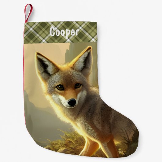 コヨーテパップワイルドライフポートレート パーソナライズされた スモールクリスマスストッキング (正面)
