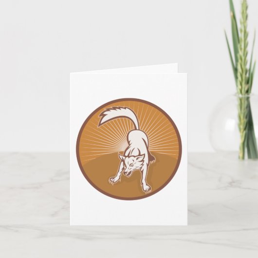コヨーテレトロサンセットヴィンテージウィルダネスアニマルアート カード (正面)