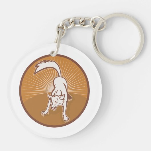 コヨーテレトロサンセットヴィンテージウィルダネスアニマルアート キーホルダー (裏面)