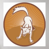 コヨーテレトロサンセットヴィンテージウィルダネスアニマルアート ポスター (正面)