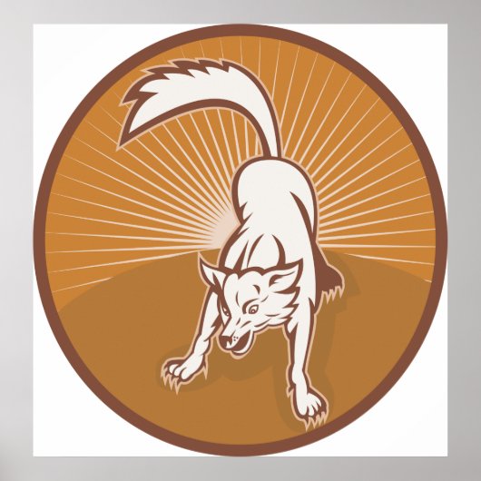 コヨーテレトロサンセットヴィンテージウィルダネスアニマルアート ポスター (正面)