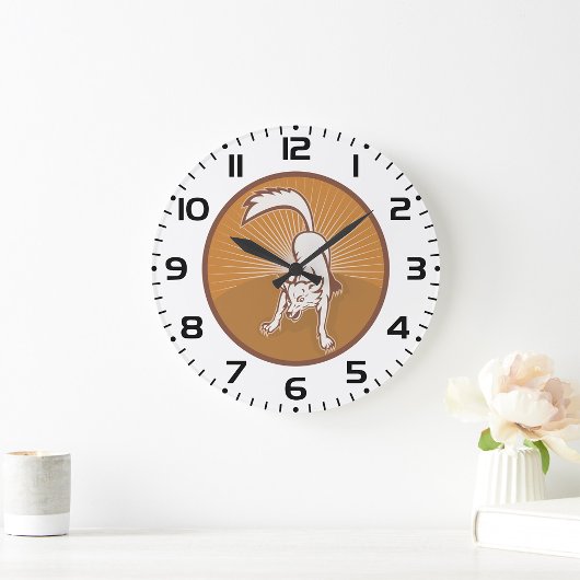 コヨーテレトロサンセットヴィンテージウィルダネスアニマルアート ラージ壁時計