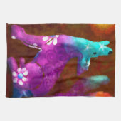 コヨーテ抽象芸術アートサグアーロカボスデザートブラウン キッチンタオル (横)