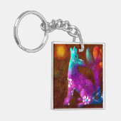 コヨーテ抽象芸術アートサグアーロカボスデザートブラウン キーホルダー (正面左)